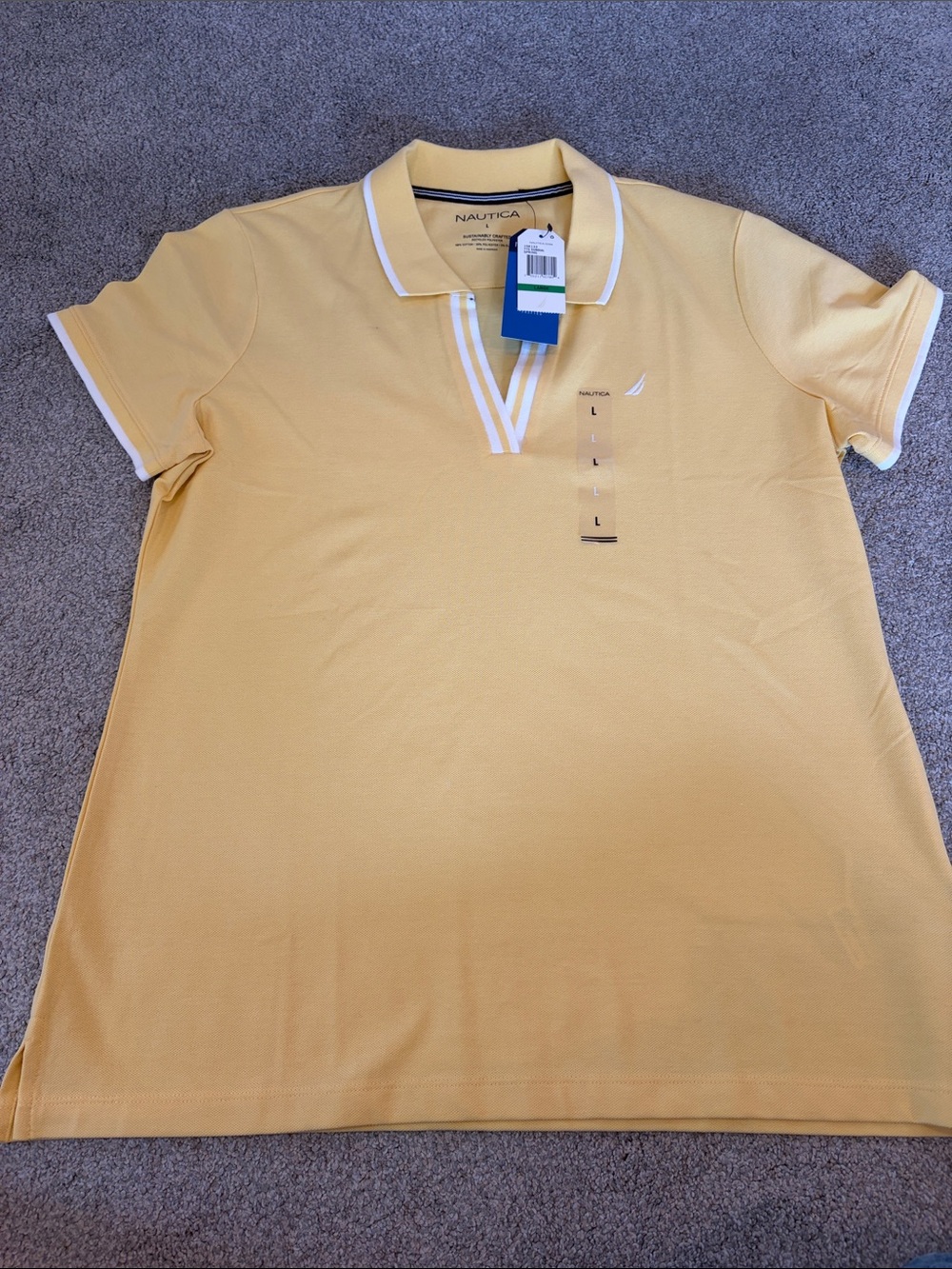 Nautica Yellow Short Sleeve Polo with White Trim